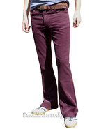 Men&#39;s RETRO BOOTCUT PANTS Burgundy Red Corduroy Retro Hippie 70s Purple ... - $64.90