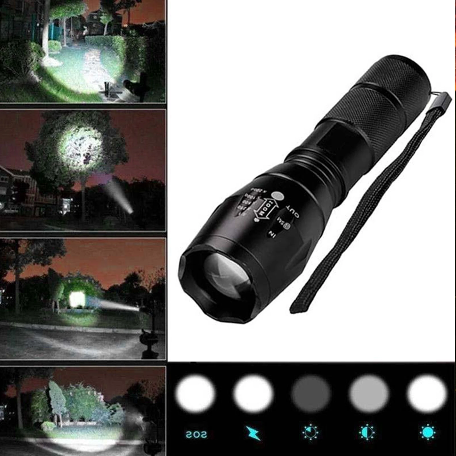 Outdoor Tools Mini Flashlight 5 Modes Strong Light Zoomable Water Resistant Lamp - £12.07 GBP