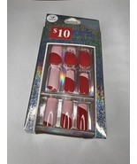 24pc Claire&#39;s Fake False Press On Nails Glue On Vegan Red Pink Rhineston... - $185.58 MXN