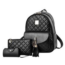 3pcs/set Fashion Women Mini Backpack Solid Color Rhomboid Pattern Small Backpa S - £94.91 GBP