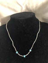 Liquid Silver Turquoise Beads Necklace Vintage Excellent Condition 2.7 Grams - £19.42 GBP