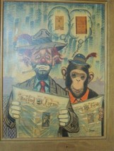 Original Painting George Croinas 24x18 Clown &amp; Monkey Horse Racing Del Mar Calif - £990.80 GBP