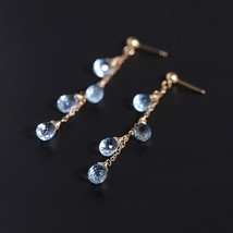 Sky Blue Topaz Earrings Female Genuine Yellow Gold Injection Tassel Ear Line Gif - £69.04 GBP