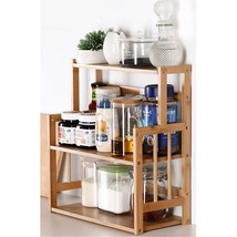 Bamboo Spice Rack Storage Shelves-3 Tier Standing Pantry Shelf For Kitchen Count - £47.30 GBP