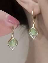 Gold Hoop earrings  - Aventurine &amp; Cubic Zirconia healing crystal earrings - £9.88 GBP