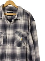Carhartt Shirt Size 3XL Rugged Flex Flannel Pearl Snap Work Top Mens Gray Plaid - £43.72 GBP