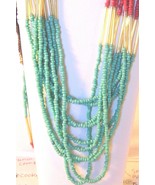 Red, Green, White, Brown Seed Bead Necklace in Gold Tone 32-35&quot;  #JN1012 - £12.73 GBP