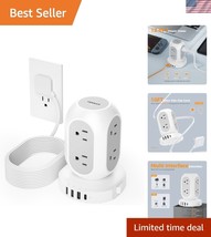 Surge Protector Tower Power Strip: 10FT Extension Cord with 8 AC &amp; 4 USB... - $42.00
