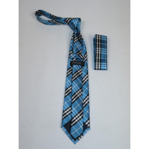 Men's Woven Tie Hankie Set J.Valintin Private Collection R37 Teal Blue Plaid image 2