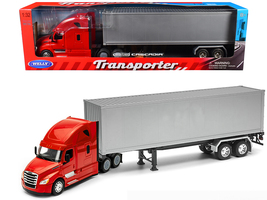 Freightliner Cascadia Truck Red with Gray Container "Transporter" Series 1/32 Di - $78.79