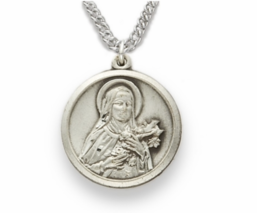Sterling Silver St. Theresa Patron Of Aviators Medal Necklace &amp; Chain - £96.50 GBP