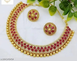 Kundan Indian Choker Women Wedding Bridal Groom Jewelry Set Gold Plated adf - £6.22 GBP