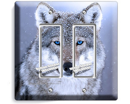 wild european Gray Wolf with blue eyes double GFCI light switch wall pla... - €12,95 EUR