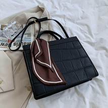 Stone Pattern Ribbon Tote Bag Female Handbags High-Quality Pu Leather Women Cros - £41.15 GBP