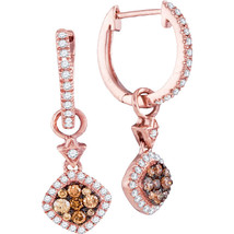 14k Rose Gold Round Brown Diamond Hoop Square Dangle Earrings 1/2 Cttw - £637.88 GBP