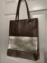 Jane Marie Brown Leather Gold Foil Bag Tote Purse Structured Shoulder - £29.81 GBP