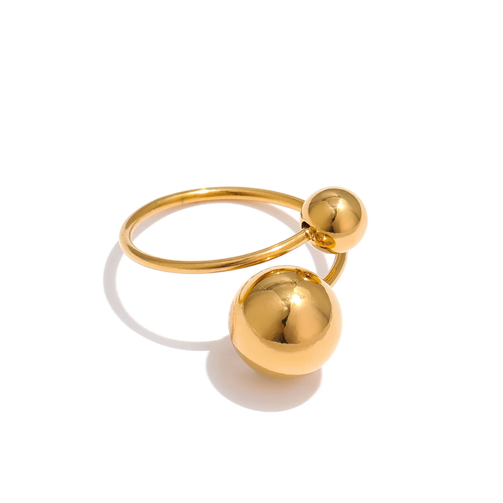 Stainless Steel Ball Adjustable Ring Statement Golden Metal Trendy Finger Ring J - £11.30 GBP