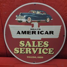 Vintage 1937 Willys Americar Sales Service Porcelain Gas &amp; Oil Pump Sign - £97.96 GBP