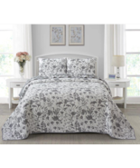 Farmhouse Jaquard Gray Floral Print Reversible King Quilt Set Country Co... - £75.79 GBP