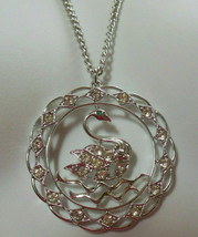 Vintage Signed Sarah Coventry Silver-tone Rhinestone Swan Pendant Necklace - £14.99 GBP