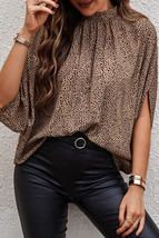 Women&#39;s Leopard Ruched Batwing Sleeve Blouse - £29.61 GBP