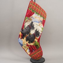 Lillian Vernon Black Scottie Dog Needlepoint Christmas Stocking Wool Vel... - £47.15 GBP