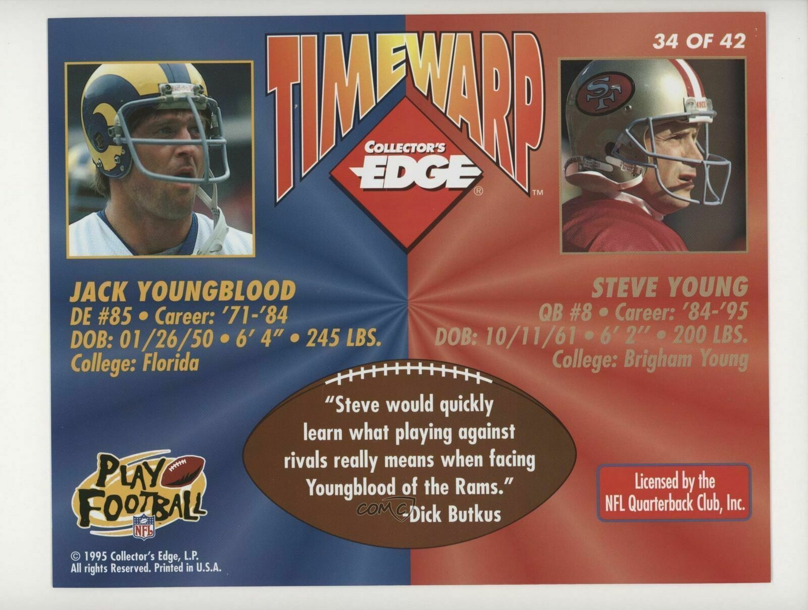 1995 Collector's Edge Time Warp 8 x 10 Jack Youngblood  & Steve Young #34 Item image 2