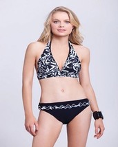 NWT GOTTEX swimsuit 10 bikini black white ruffled halter 2PC Israel 2PC ... - $53.35