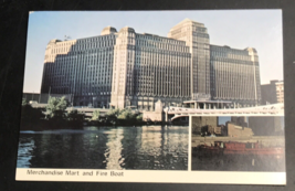 VTG 1979 Chicago Merchandise Mart &amp; Fire Boat Postcard Aero Illinois IL 4&quot; x 6&quot; - £7.58 GBP