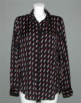Forever 21 Red Lipstick Black Button Front Long Sleeve Pocket Blouse Wm&#39;s L NWT - £19.97 GBP
