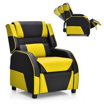 Kids Youth PU Leather Gaming Sofa Recliner with Headrest and Footrest-Yellow - C - $208.81