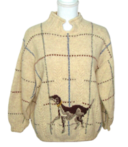 100% Wool Sweater Dog Graphics Pullover Sweater Off White Stripe Unisex ... - £55.39 GBP