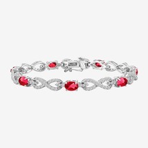 6CT Ovalado Creado en Laboratorio Rubí Rojo Infinito Tenis Brazalete 14k Blanco - £115.18 GBP