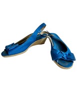 Bandolino Royal Blue Bow Peep Toe Slingback Heel Espadrilles Sandals 8.5... - €15,48 EUR