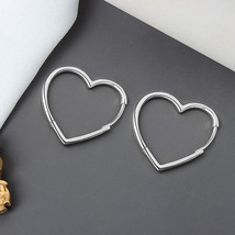 VOQ Simple Silver Color Earrings Two Colors Love Heart Hoop Earrings for Women F - £10.50 GBP