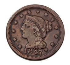 1847/47 Large/Small 57 1C Large Cent in Very Fine VF Condition, Nice Ove... - $168.29