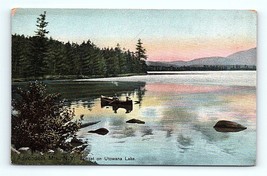 Postcard New York Adirondack Mountains N. Y. Sunset on Utowana Lake Men In Boat - £6.23 GBP