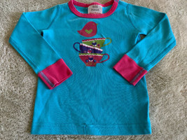 Hanna Andersson Girls Blue Pink Teacups Long Sleeve Pajama Shirt 18 Months 2T - £6.66 GBP