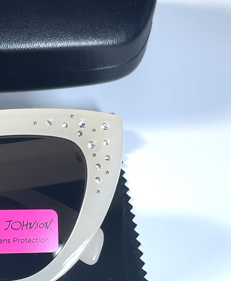 NEW BETSEY JOHNSON Cat Eye Ivory Purple Rhinestone Lace BJ 104 Sunglasses + Case Item image 5