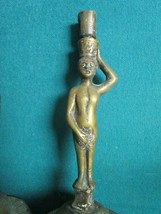 Antique Brass Egyptian Nubian Pair Candleholders Nude Women 9&quot; - £178.05 GBP
