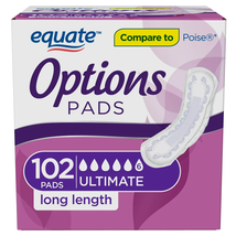 Equate Options Women&#39;s Ultimate-Long Incontinence Pads, 102 Count - £29.66 GBP