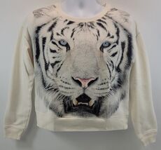 F9) Express Woman White Siberian Tiger Graphic Sweatshirt Small - $11.87