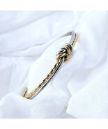 Hammered &amp; Knotted Two-toned Cuff Bracelet 18k Gold Sterling Silver wate... - $35.00
