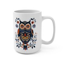 Whimsical Folk Art Owl Coffee Mug, 15 oz, Ceramic - £8.72 GBP