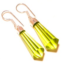 Green Amethyst Faceted Handmade Christmas Gift Earrings Jewelry 2&quot; SA 372 - £5.18 GBP