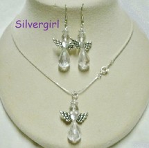 Silver Crystal Angel Necklace and Earring Set - £15.17 GBP