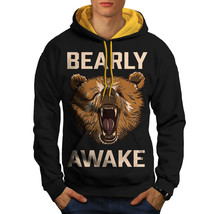 Bearly Grizzly Awake Sweatshirt Hoody Coffee Men Contrast Hoodie - $23.99