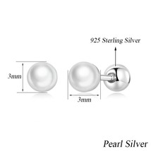 925 Sterling Silver Charm Pearl Beads Screw Stud Earrings For Women Trendy Mini  - £11.31 GBP
