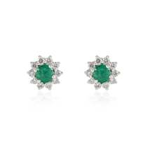 18K Gold Halo Diamond Emerald Stud Earrings - £904.87 GBP