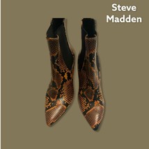 Steve Madden Ankle Boot Orange Synthetic Snake Skin Pattern Womens Size 7M - £64.48 GBP